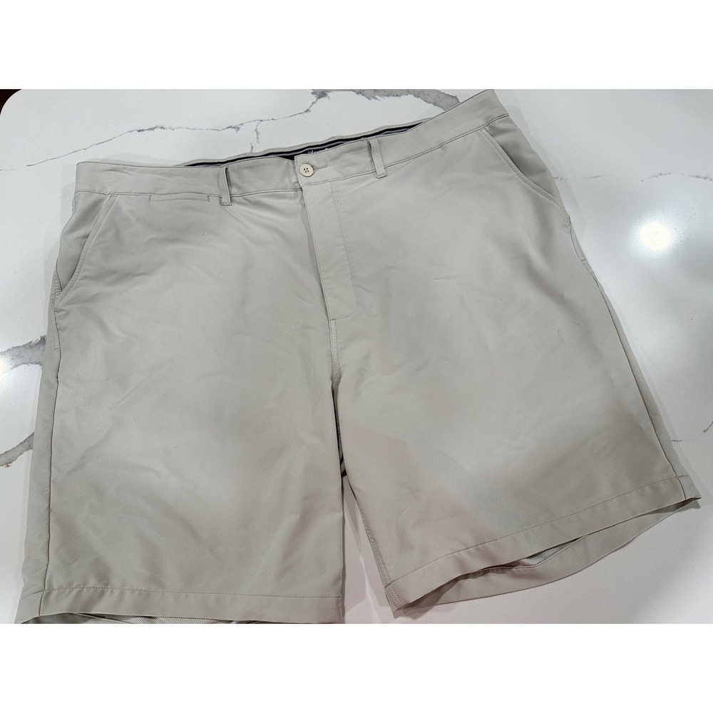 Johnnie-O Mens Performance Golf Shorts Stone Beige Size 48 Stretch Flat Front